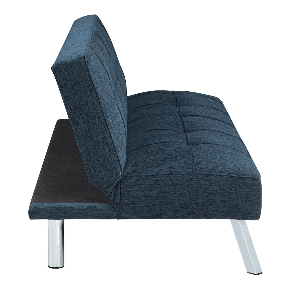 Kenneth Futon in Indigo Fabric and Chrome Legs. Picture 5