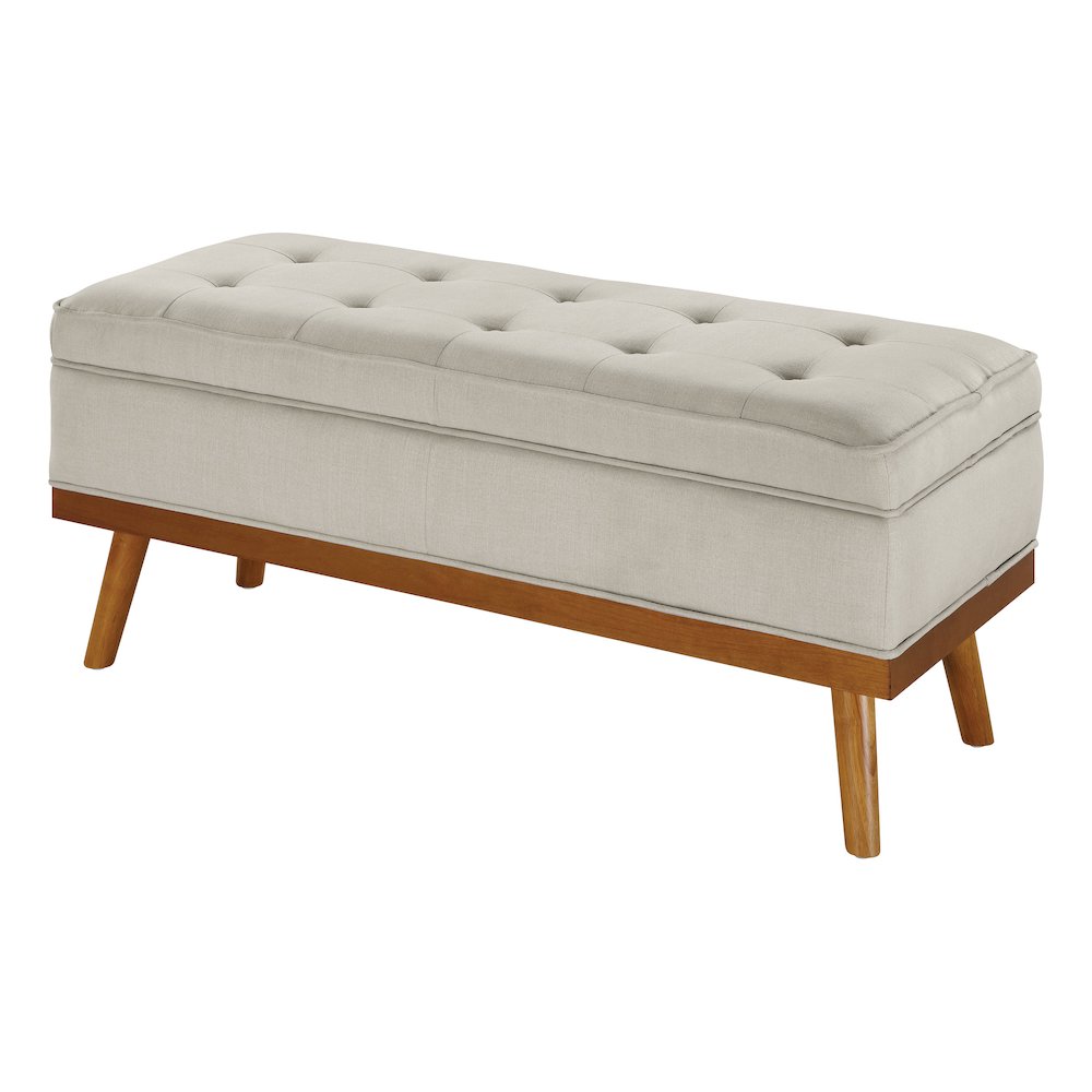 Katheryn Storage Bench in Wheat Fabric with Spice Finish Legs. Picture 4