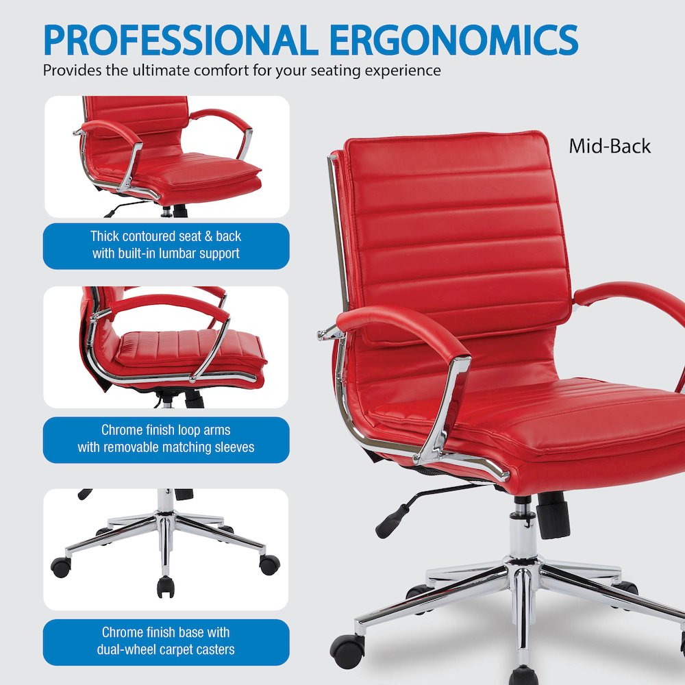 Mid-Back Manager’s Faux Leather Chair with Chrome Base, Removable Arm Sleeves.. Picture 12