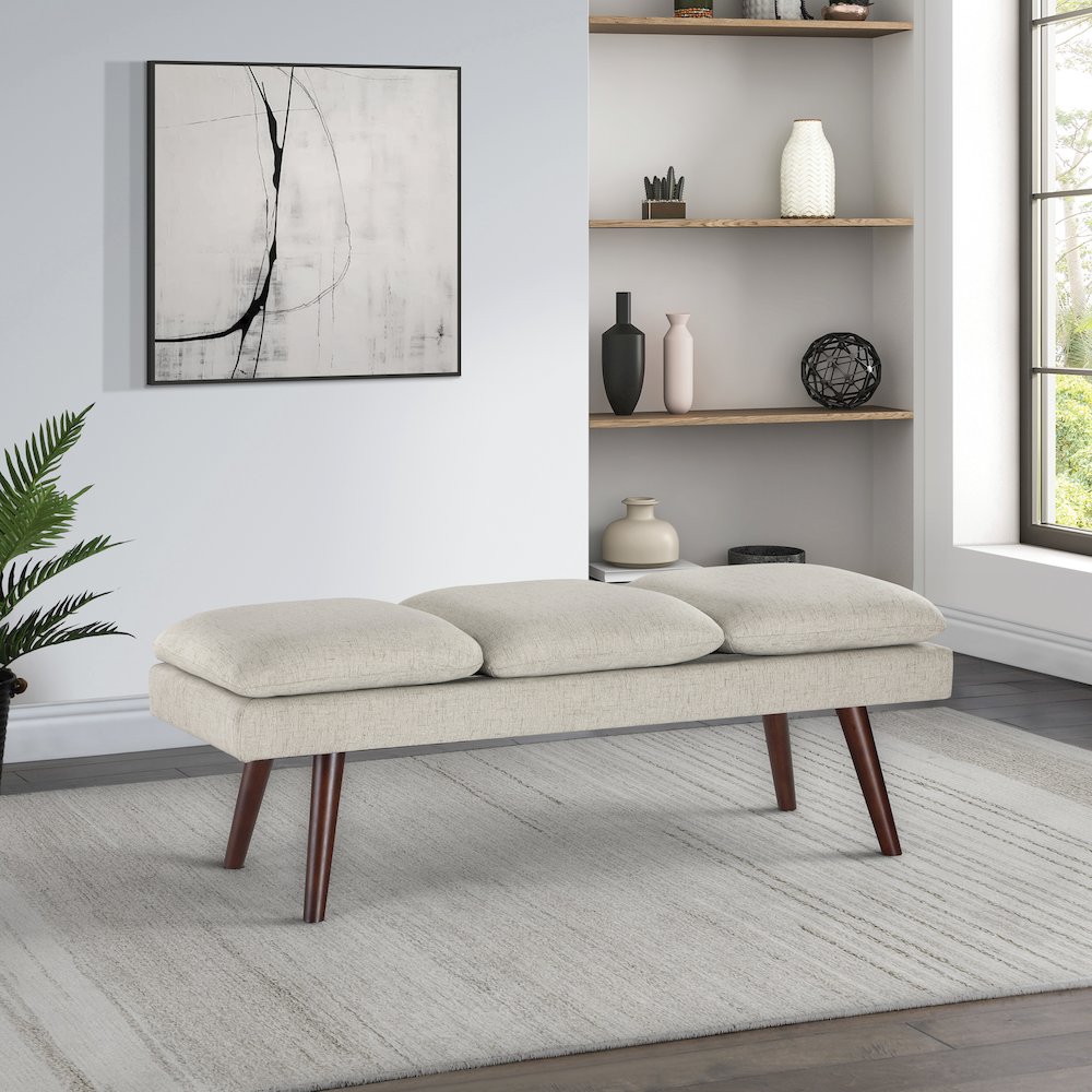 Amanda 54" Mid-Century Bench in Linen Fabric. Picture 5