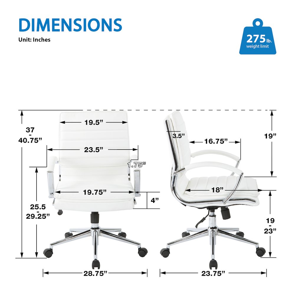 Mid-Back Manager’s Faux Leather Chair with Chrome Base, Removable Arm Sleeves.. Picture 8