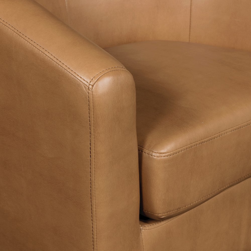 Ethan Tub Chair in Camel Faux Leather with Dark Espresso Wood Legs. Picture 8