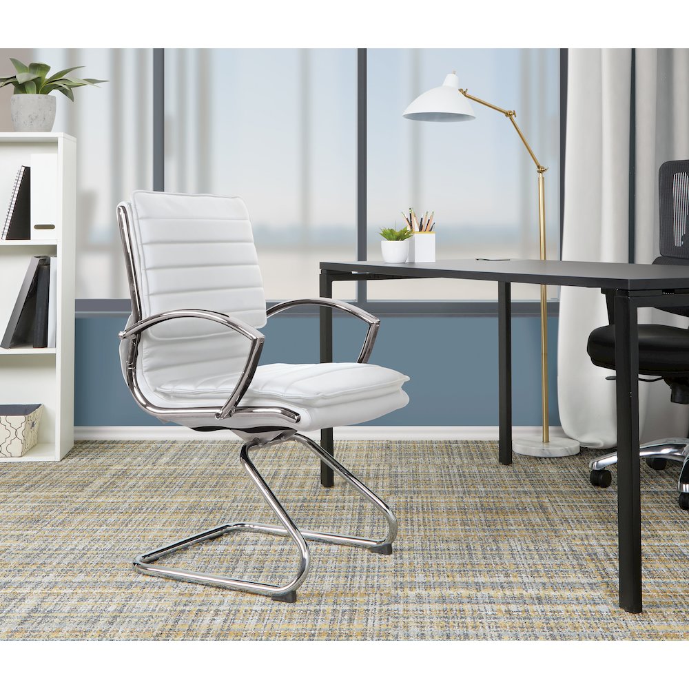 Guest Faux Leather Chair with Chrome Base and Includes Removable Arm Sleeves. Picture 9
