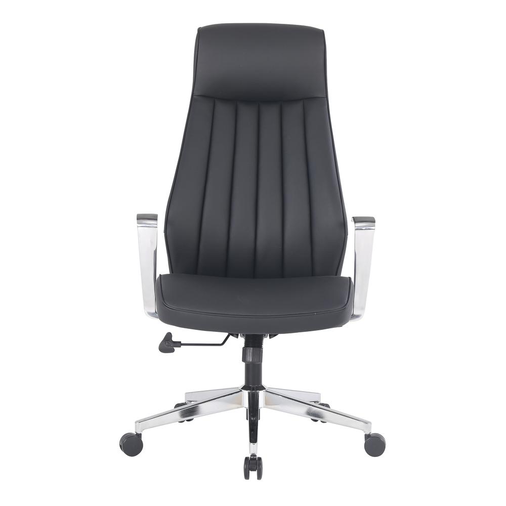 High Back Antimicrobial Fabric Chair with Fixed Padded Aluminum Arms & Chrome Base in Dillon Black. Picture 2