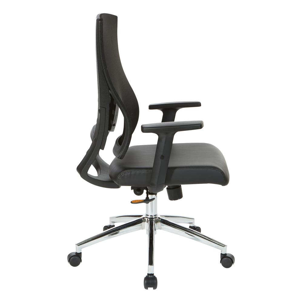 Black Frame Chair with Chrome Base with Black Bonded Leather Seat, EM60930C-EC3. Picture 3