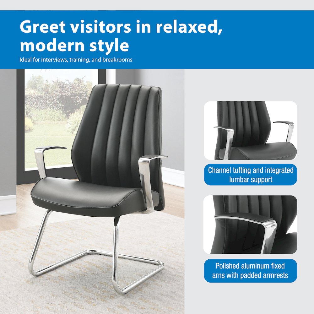 Visitor’s Chair with Fixed Padded Aluminum Arms and Chrome Sled Base. Picture 11