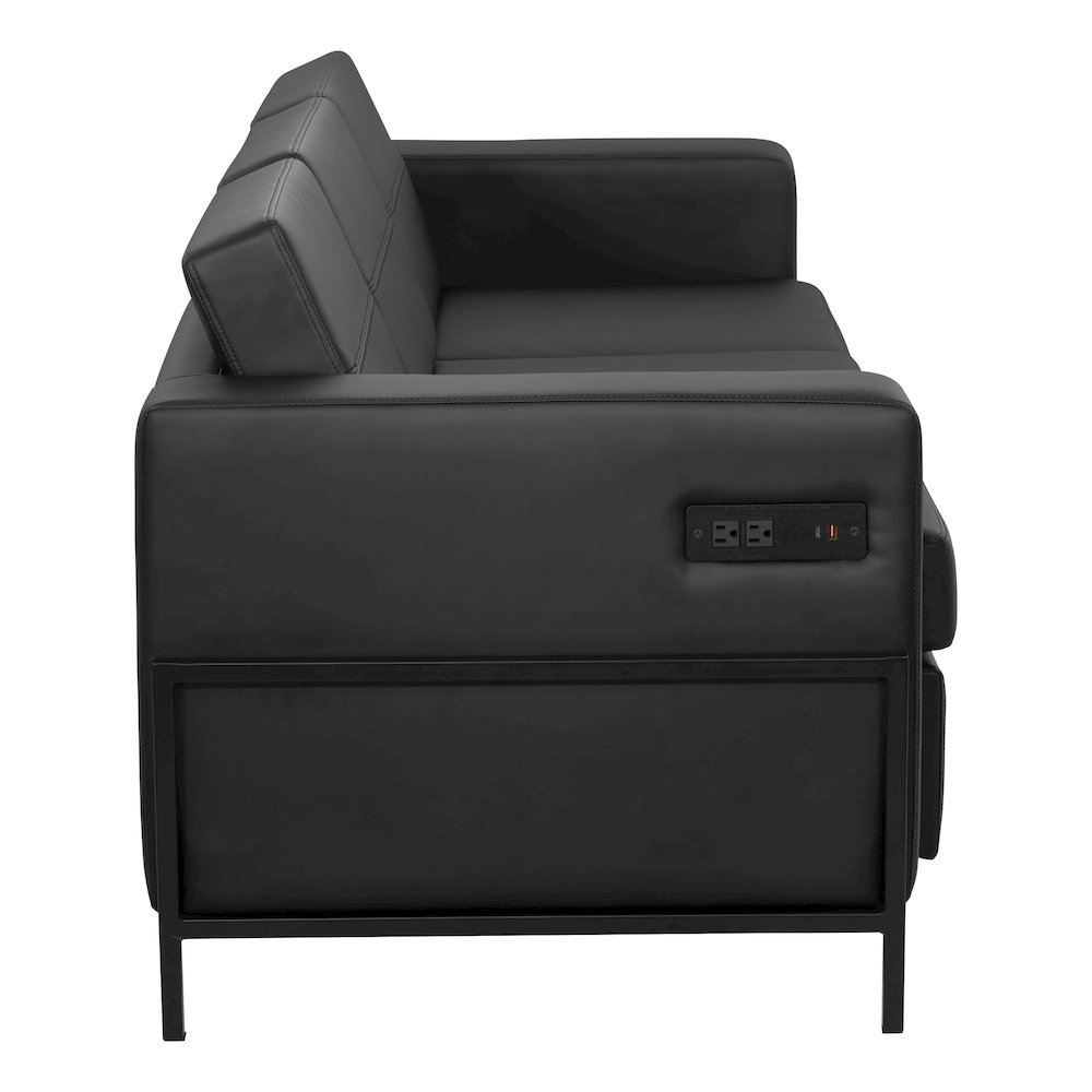 Arctic Sofa in Black Faux Leather with USB and USB-C Charging Stations. Picture 4