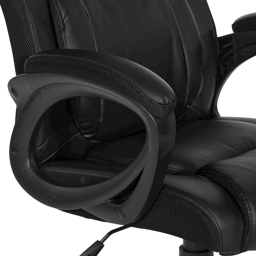 BlackFaux Leather Manager’s Chair with Padded Arms and Black Nylon Base. Picture 8