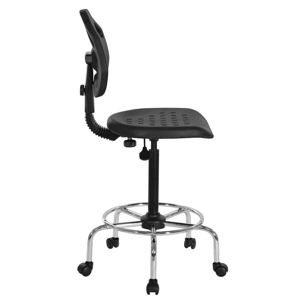 Black Self Skinned Urethane Intermediate Drafting Chair In Chrome Base. Picture 4
