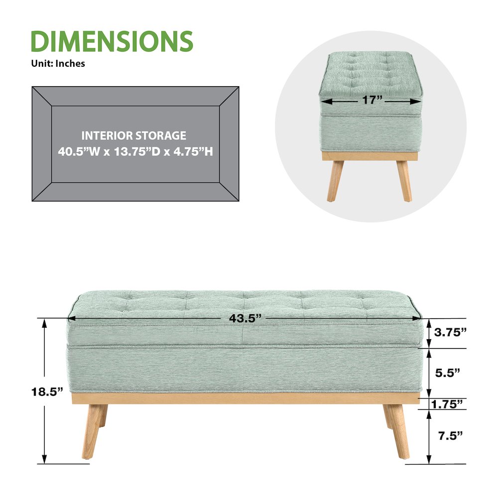 Katheryn Storage Bench in Mist Fabric with National Wood Legs. Picture 2