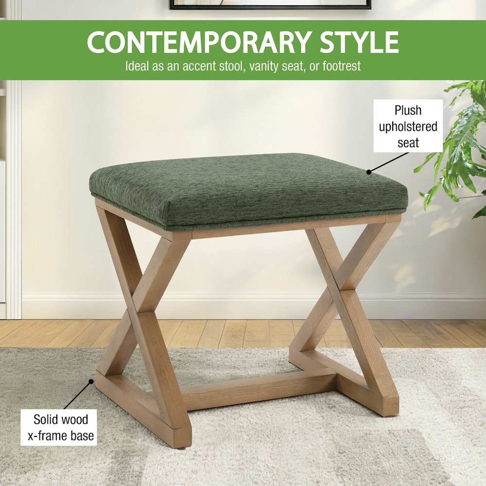 Carson X-Frame Stool in Pine Fabric and Medium Oak Finish Wood. Picture 11