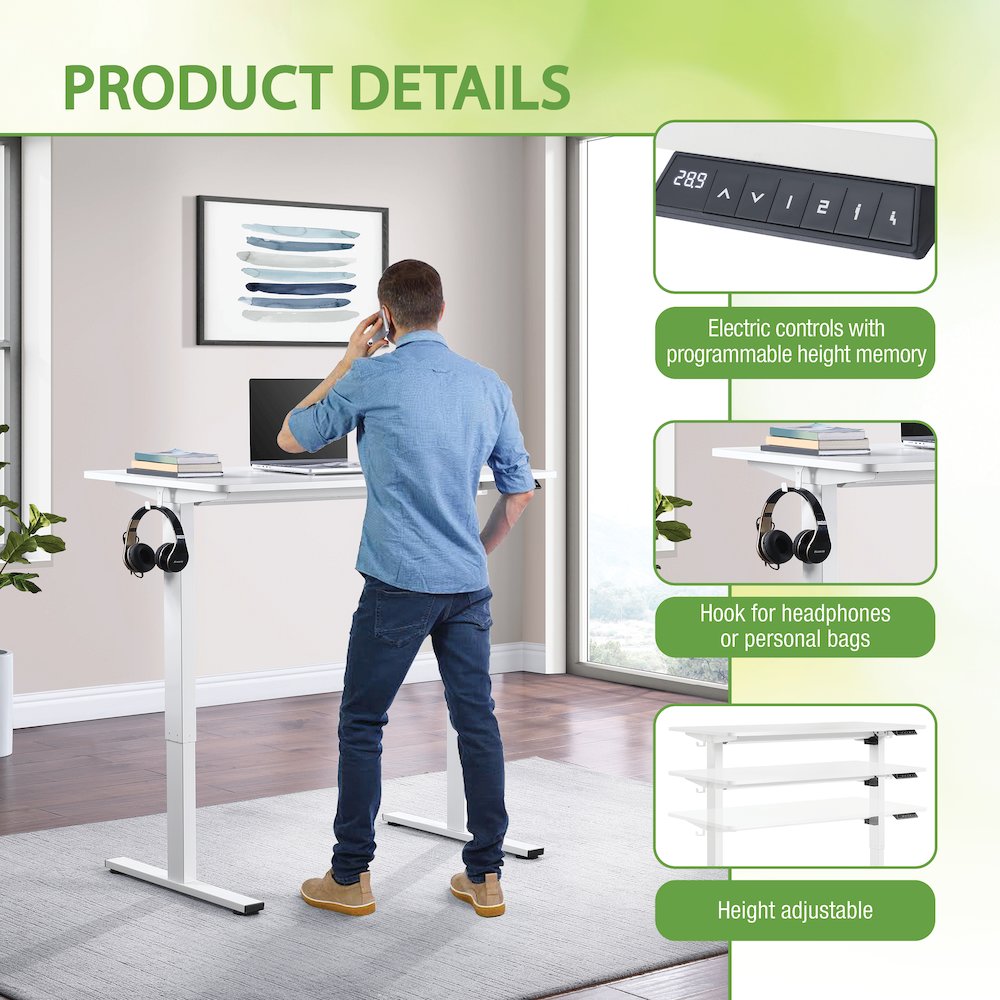 Primo 48"W Sit to Stand Electric Height Adjustable Desk in White Finish. Picture 9