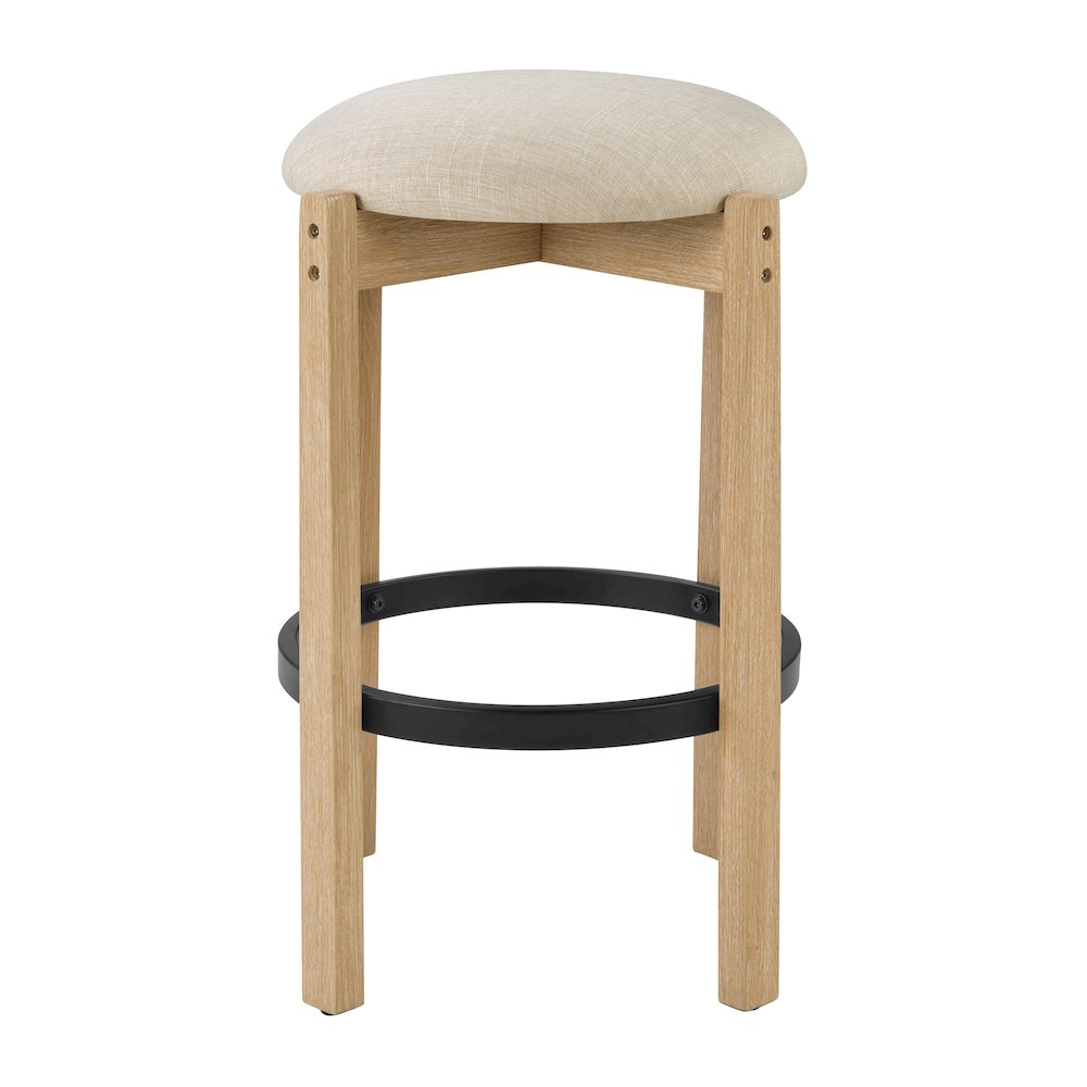 Melissa 26" Counter Stools 2-Pack With Cream Fabric Seat and Natural Finish Wood. Picture 3
