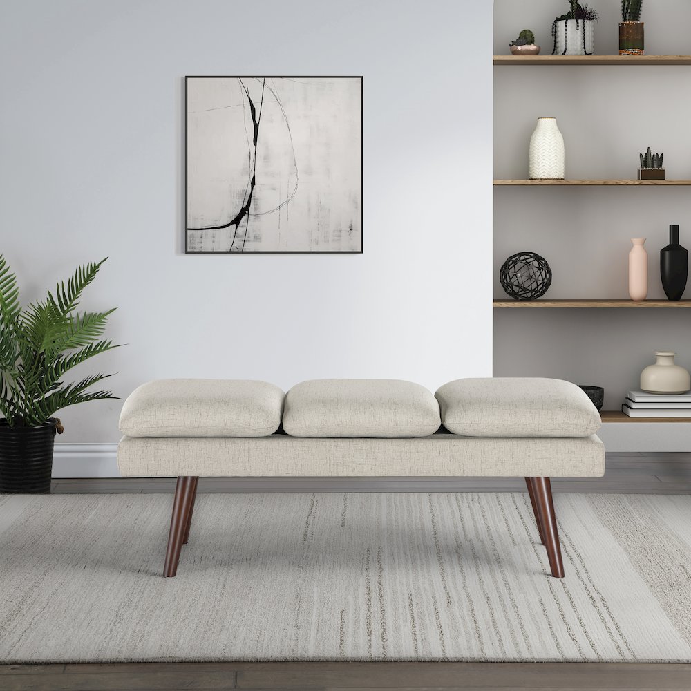 Amanda 54" Mid-Century Bench in Linen Fabric. Picture 6