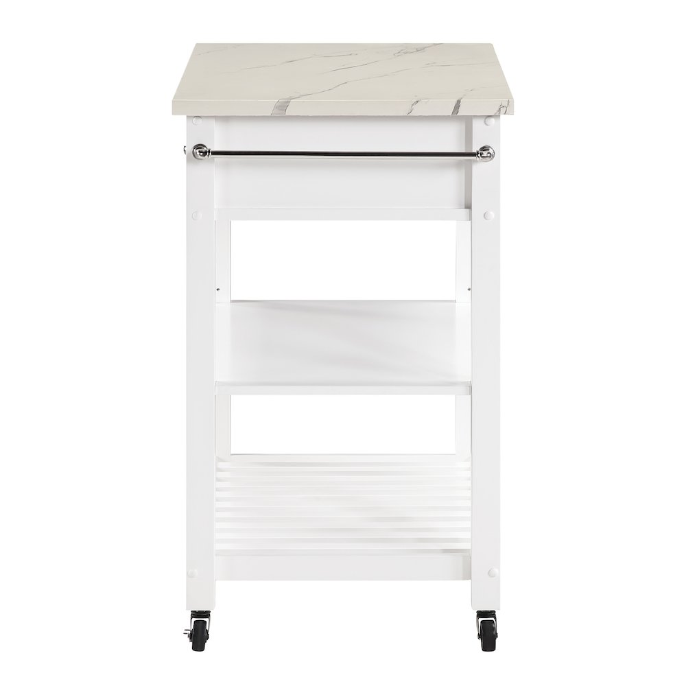 Litchfield Kitchen Cart With Faux Marble Top in White Finish. Picture 3