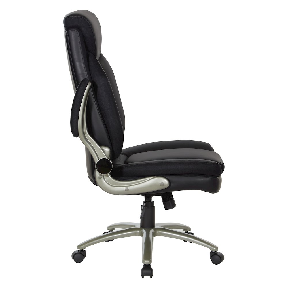 Black Leather Big & Tall Chair with Padded Flip Arms and Titanium Base. Picture 7