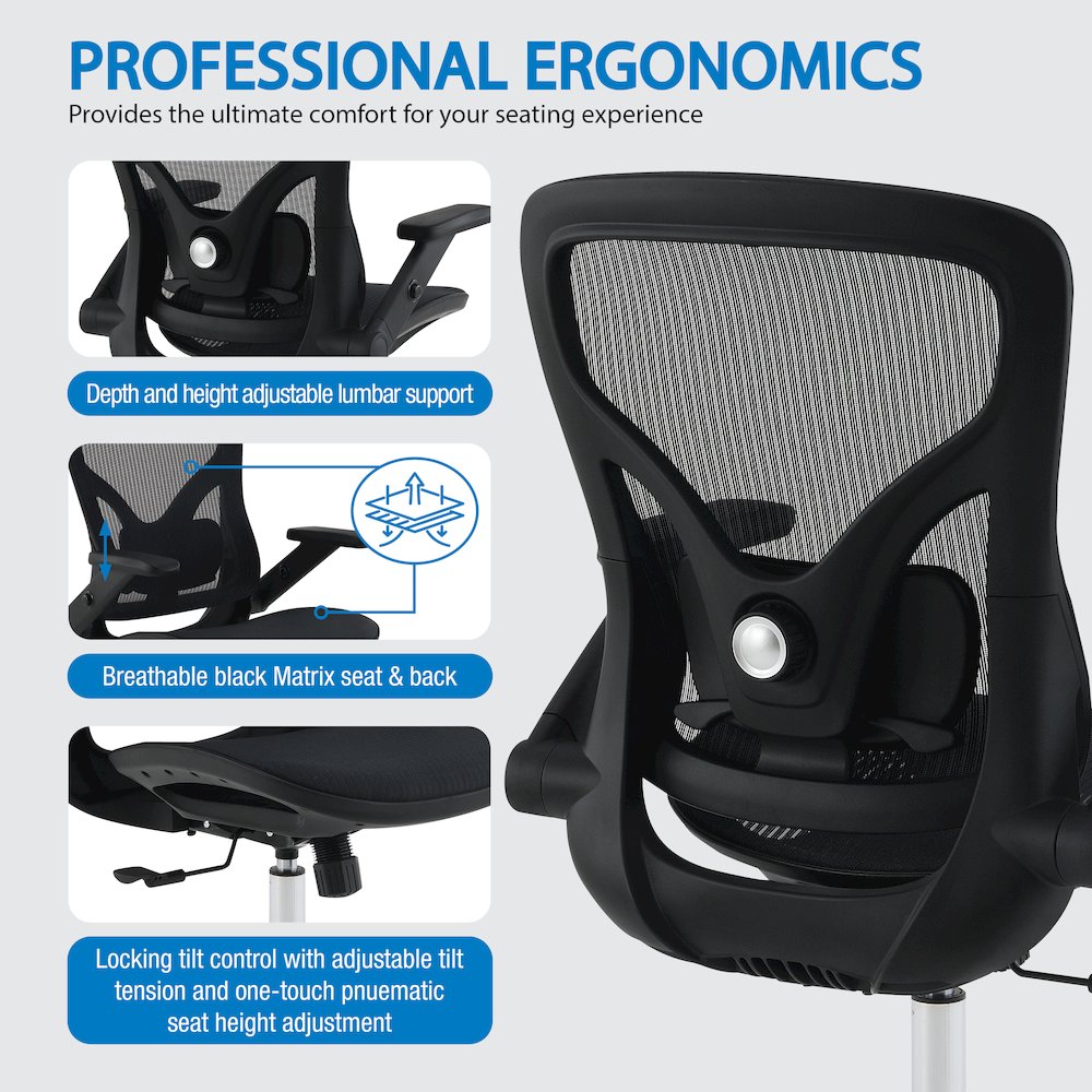 Black Matrix Seat and Back Manager’s Chair, PU-Padded Adjustable 4D Flip Arms. Picture 11
