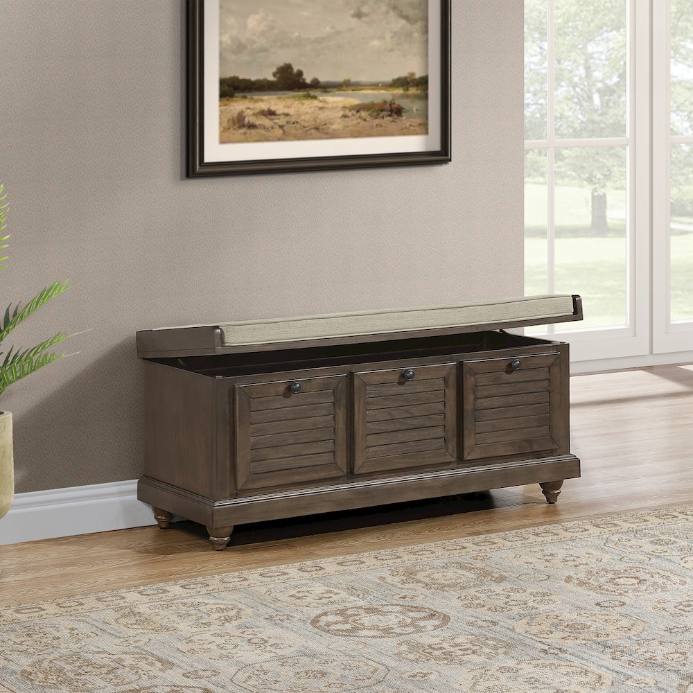 Dover Storage Bench in Dark Finish with Beige Cushion. Picture 7