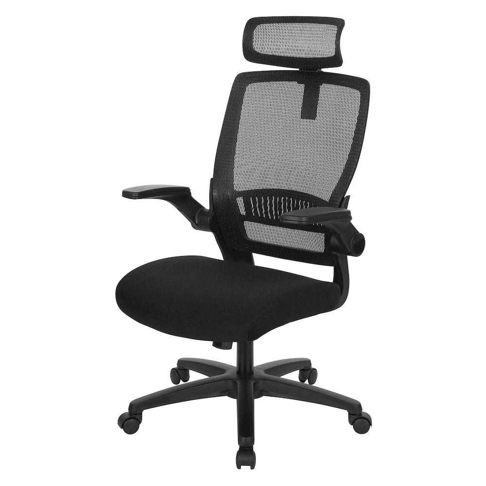Managers Chair With Mesh Back In Black Fabric Seat Molded Foam. Picture 2