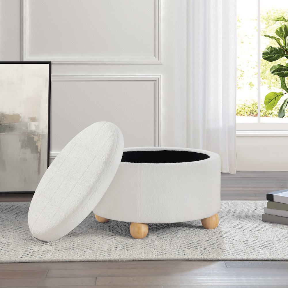 Baynes Storage Ottoman in Ivory Sherpa Fabric. Picture 5