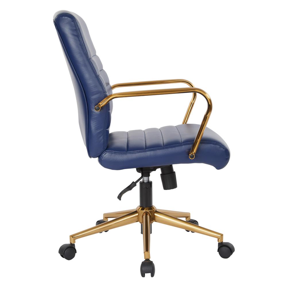 Mid-Back Navy Faux Leather Chair with Gold Finish Arms and Base K/D, FL22991G-U5. Picture 3