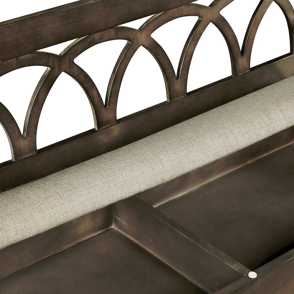 Coventry Storage Bench in Dark Walnut Finish Frame and Beige Seat Cushion K/D. Picture 10