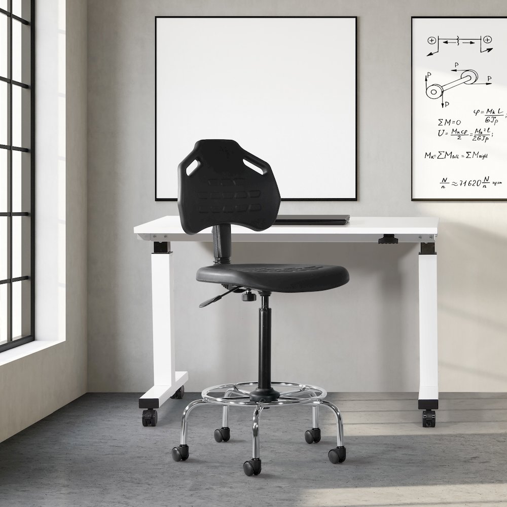 Black Self Skinned Urethane Intermediate Drafting Chair In Chrome Base. Picture 7