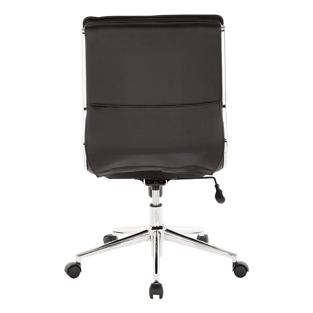 Armless Mid Back Manager's Faux Leather Chair in Black with Chrome Base.. Picture 6