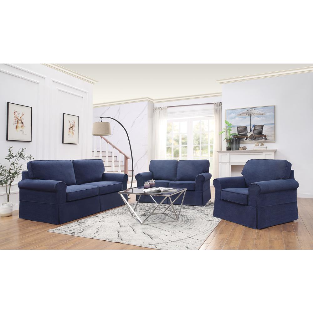 Slip Cover Sofa in Navy Fabric. Picture 7