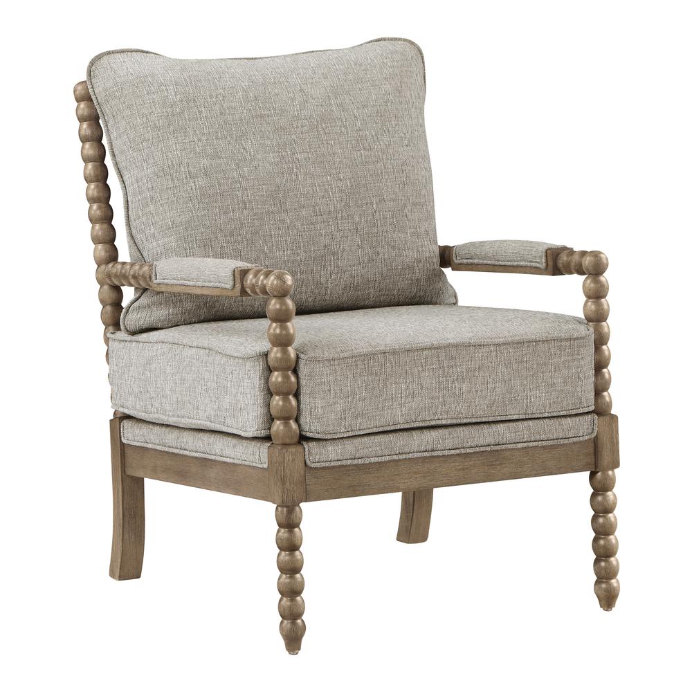 Fletcher Spindle Chair in Fog Fabric with Rustic Brown Finish. Picture 1