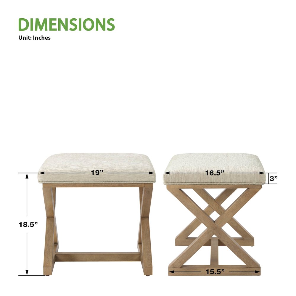 Carson X-Frame Stool in Linen Fabric and Medium Oak Finish Wood. Picture 3