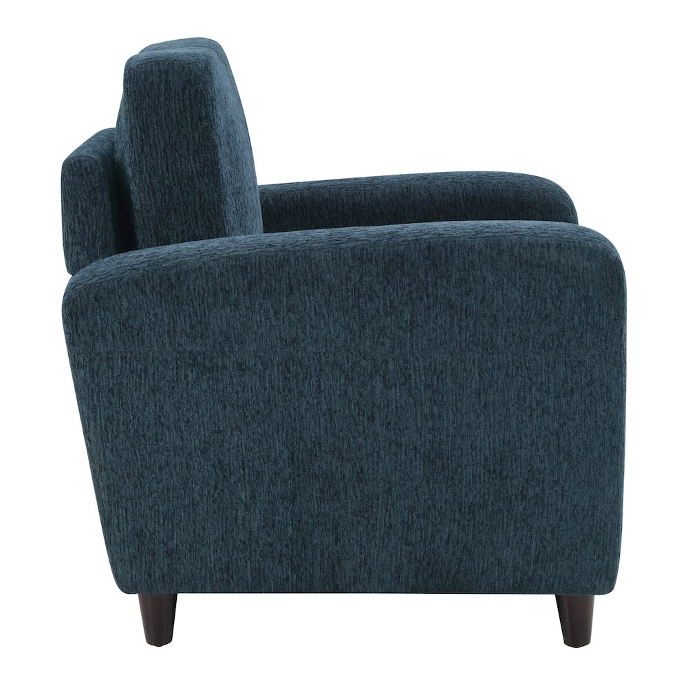 Venus Club Chair in Indigo Fabric and Medium Espresso Legs. Picture 4