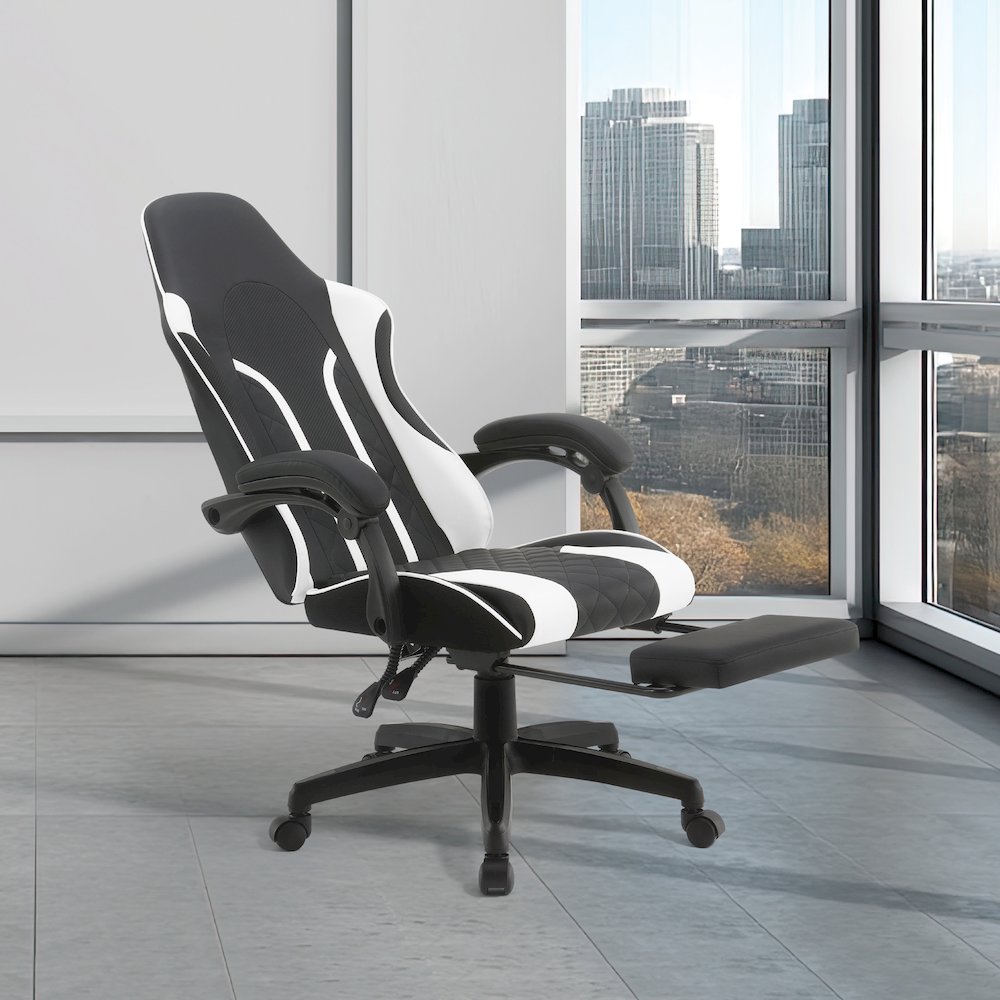 Expanse Gaming Chair  With Footrest in White Fabric. Picture 8