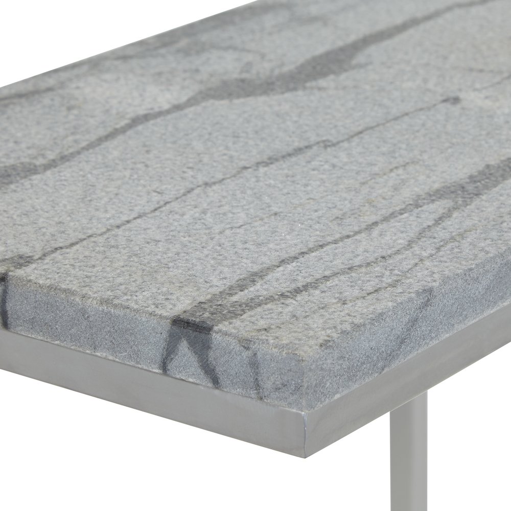 Solid Grey Marble Top C-Table with Chrome Metal Base 2-Pack. Picture 8
