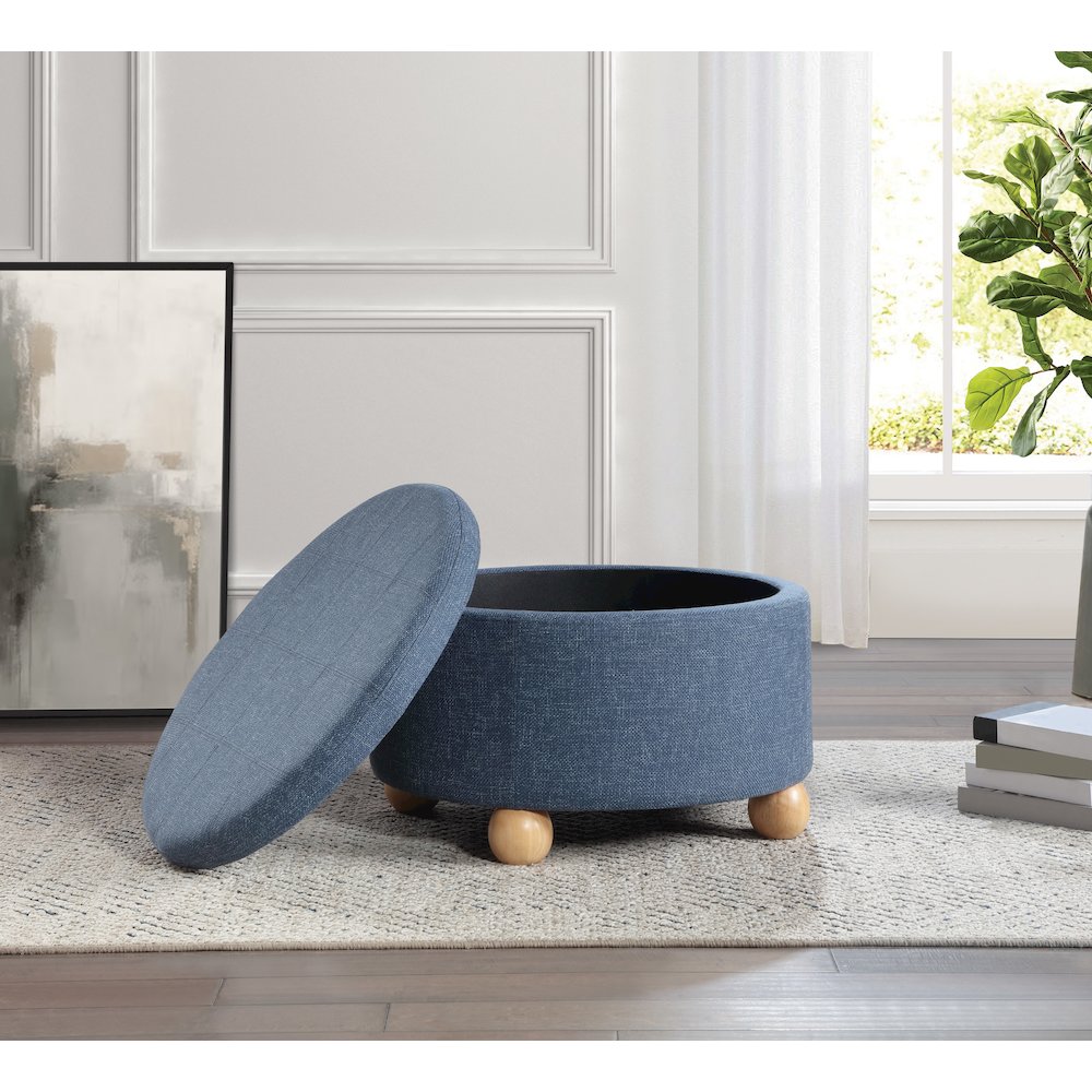 Baynes Storage Ottoman in Navy Fabric. Picture 5