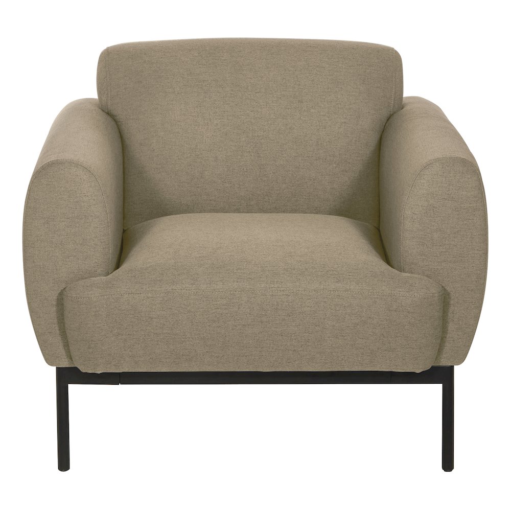 Delta Armchair in Taupe Fabric with Black Metal Legs. Picture 2