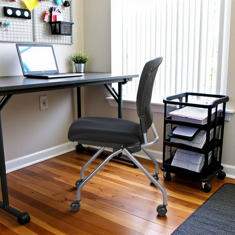 Black Foldable Office Chair, Set of 2 – Armless Reception and Conference Seating. Picture 3