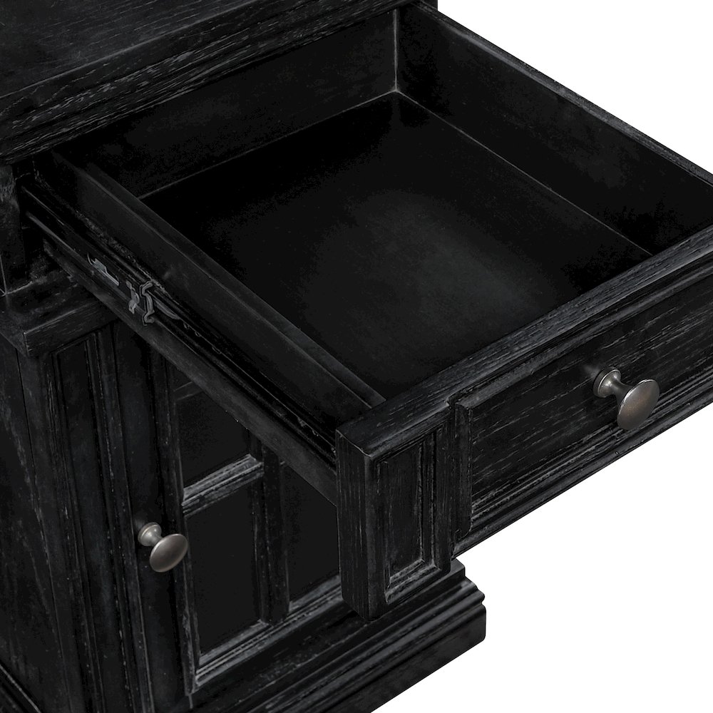 Chair Side Table with 1 Drawer and 1 Glass Door with Power Strip in Black Finish. Picture 11