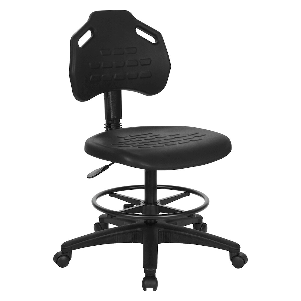 Black Skinned Urethane Intermediate Drafting Chair Adjustable Black Footrest. Picture 1