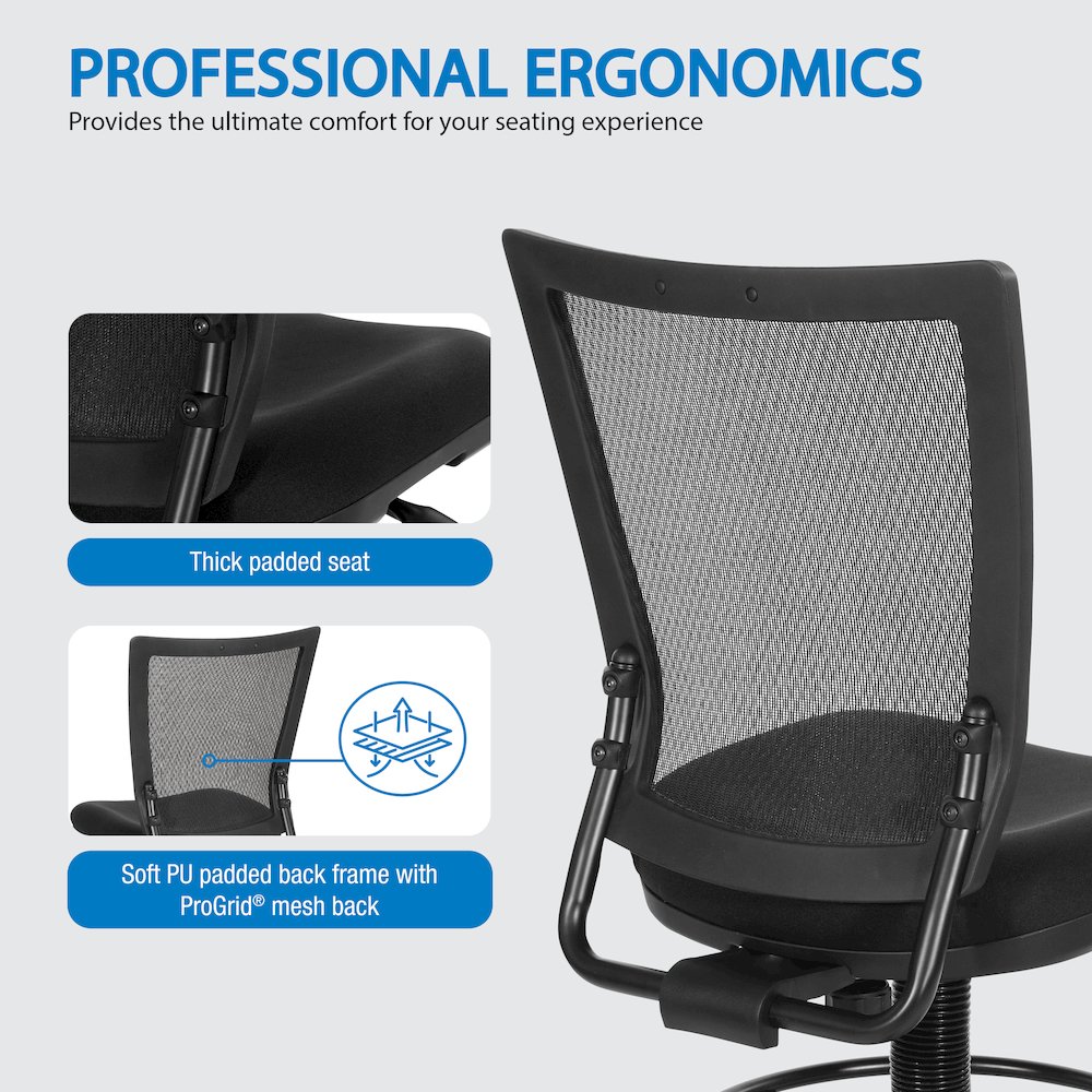 Soft PU Padded Back Frame with Breathable ProGrid Mesh Back Drafting Chair. Picture 10