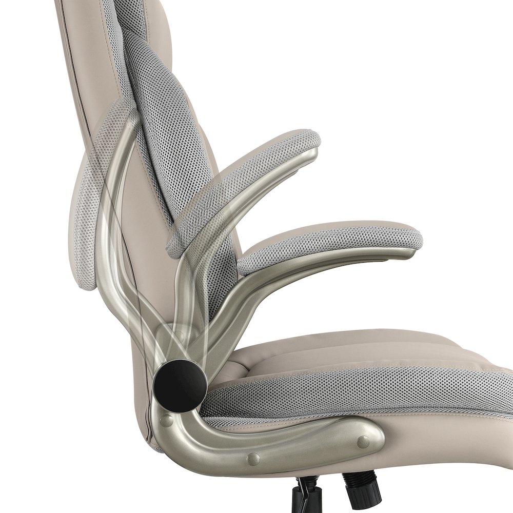 Taupe Leather Big & Tall Chair with Padded Flip Arms and Titanium Base. Picture 10