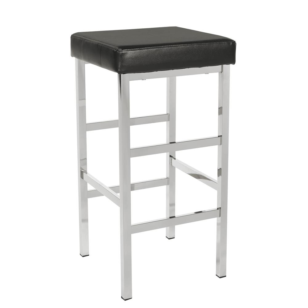 30in. Chrome Backless Stool in Black Vinyl, MET1330C-BK. Picture 1
