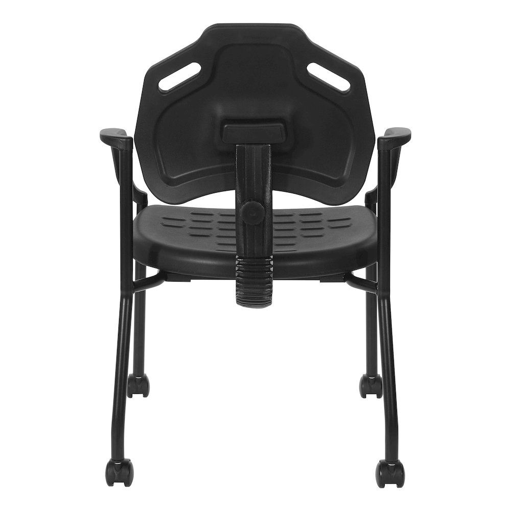 Black Self Skinned Urethane Guest Arm Chair in Black Finish Frame with Casters. Picture 7
