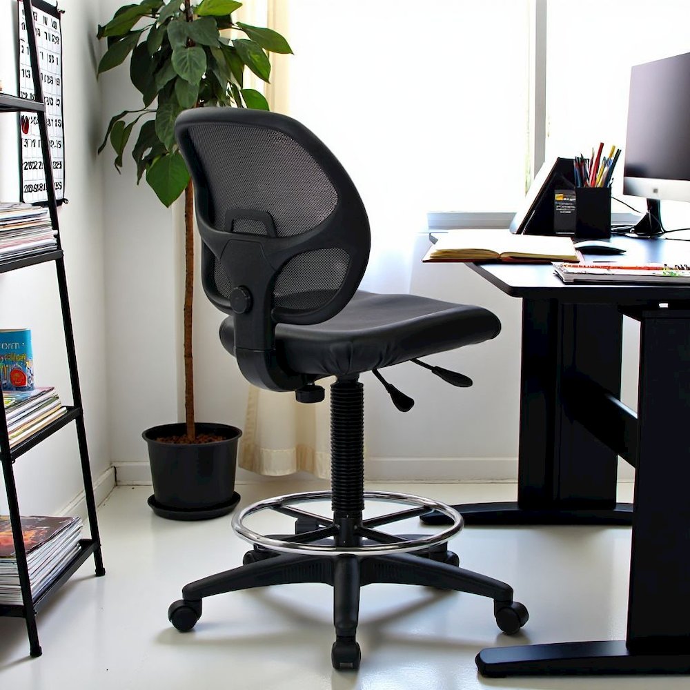 Black Drafting Chair – Office Chair With 20-Inch Foot Rest for Tall Desk. Picture 3