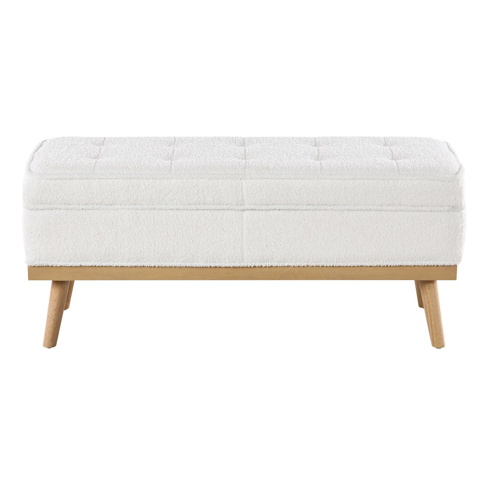 Katheryn Storage Bench in Ivory Sherpa Fabric with National Wood Legs. Picture 6