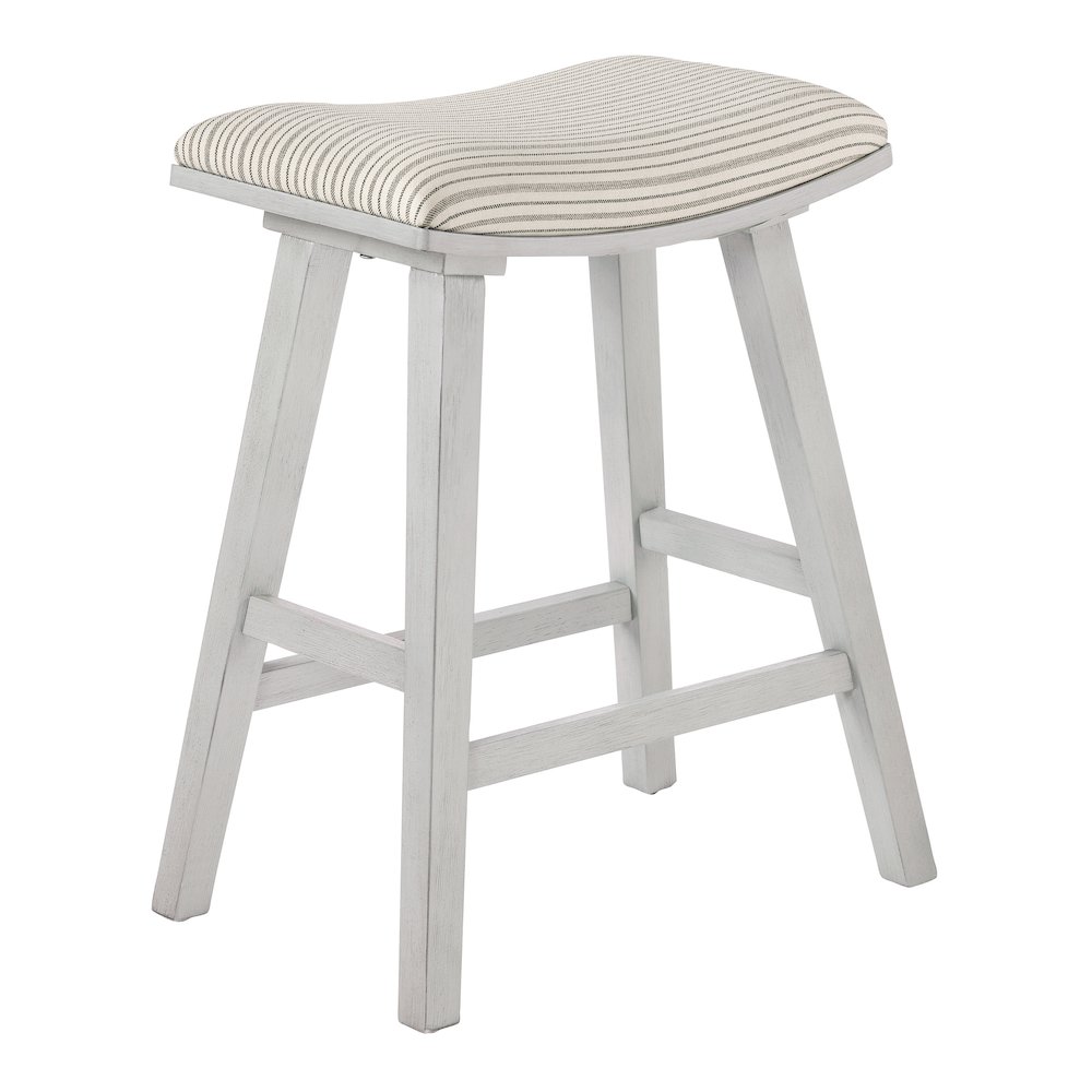 24" Saddle Stool 2-Pack With Cream Pin Stripe Fabric Seat And White Wash Frame. Picture 2