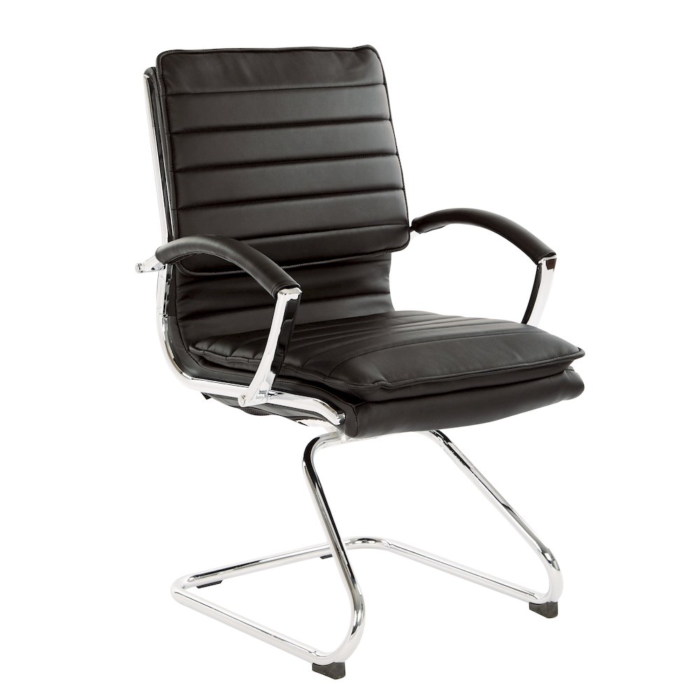 Guest Faux Leather Chair with Chrome Base and Includes Removable Arm Sleeves. Picture 3