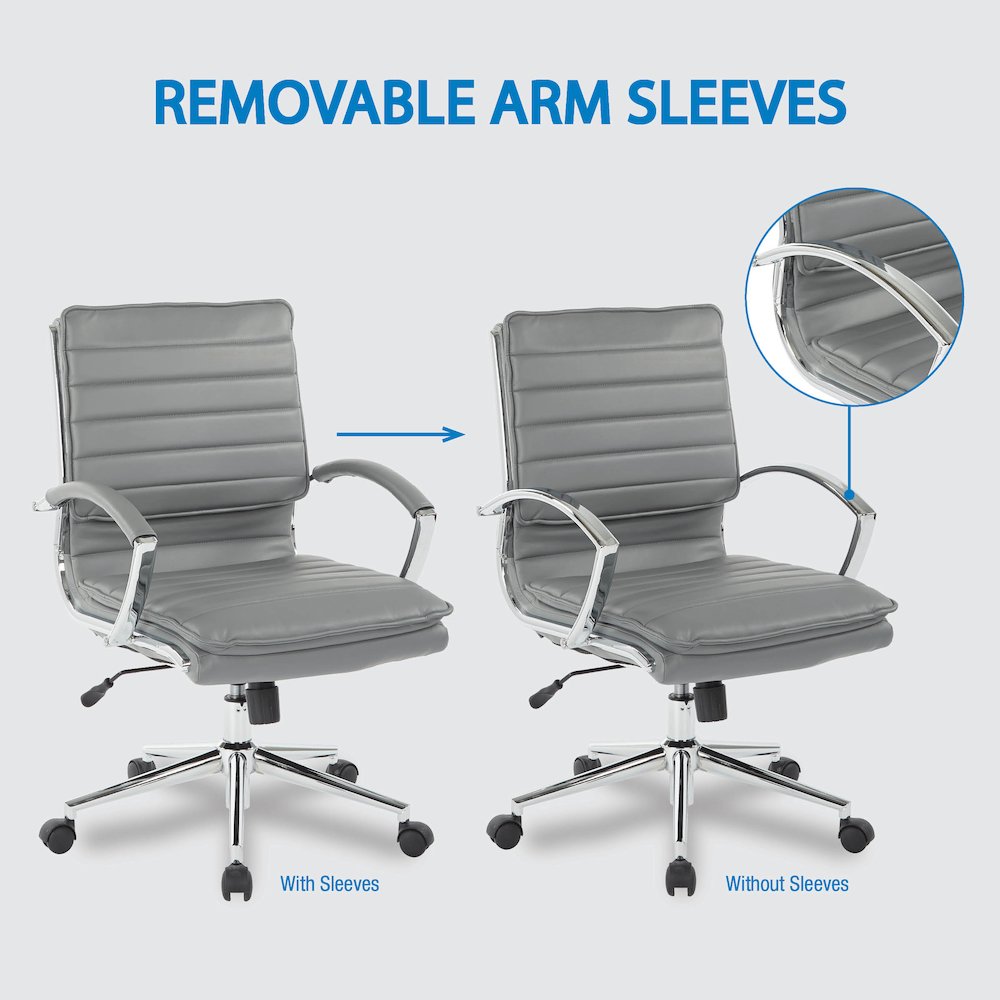 Mid-Back Manager’s Faux Leather Chair with Chrome Base, Removable Arm Sleeves.. Picture 12