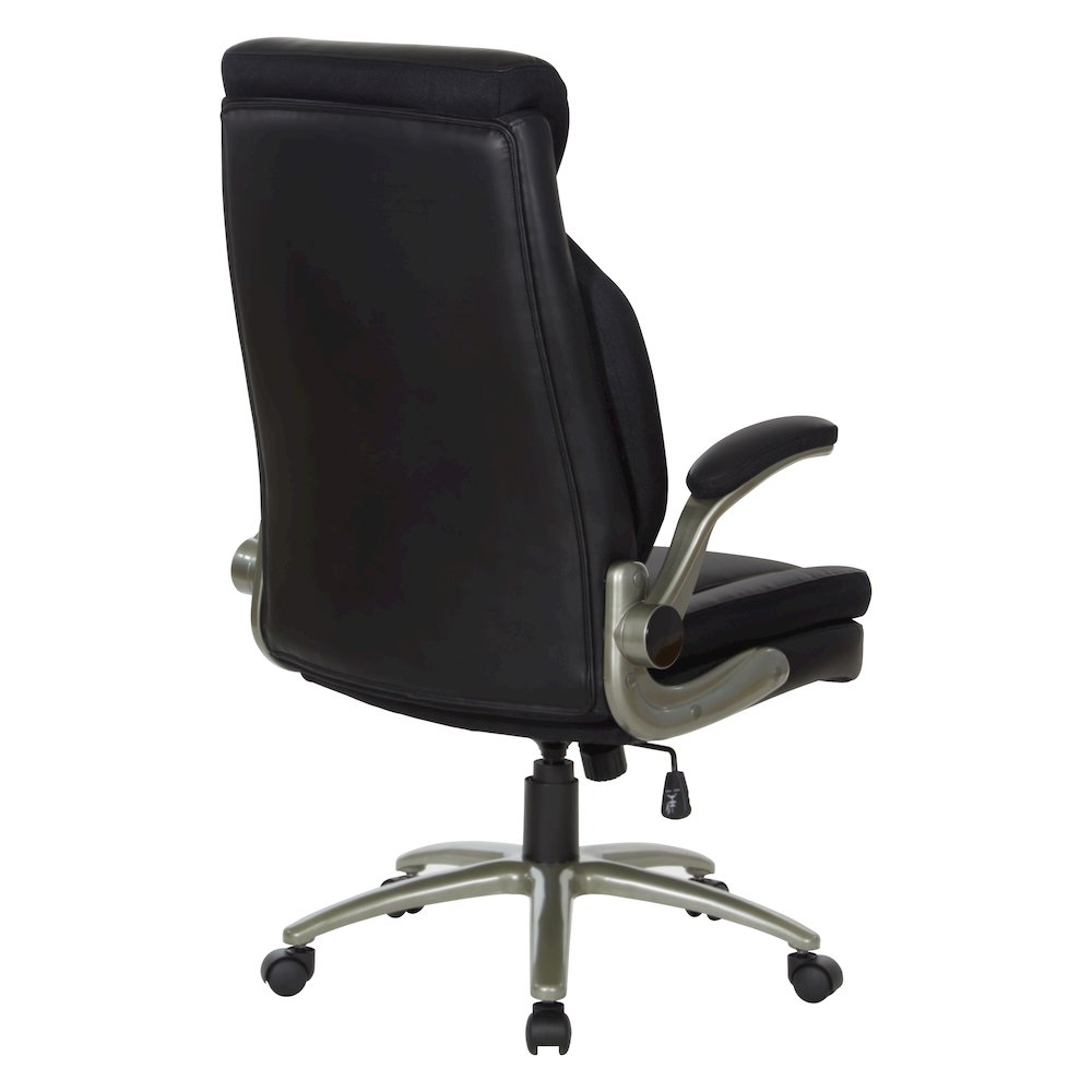 Black Leather Big & Tall Chair with Padded Flip Arms and Titanium Base. Picture 5