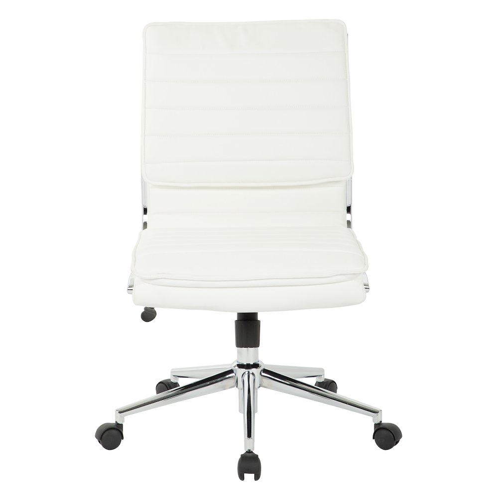 Armless Mid Back Manager's Faux Leather Chair in White with Chrome Base.. Picture 3